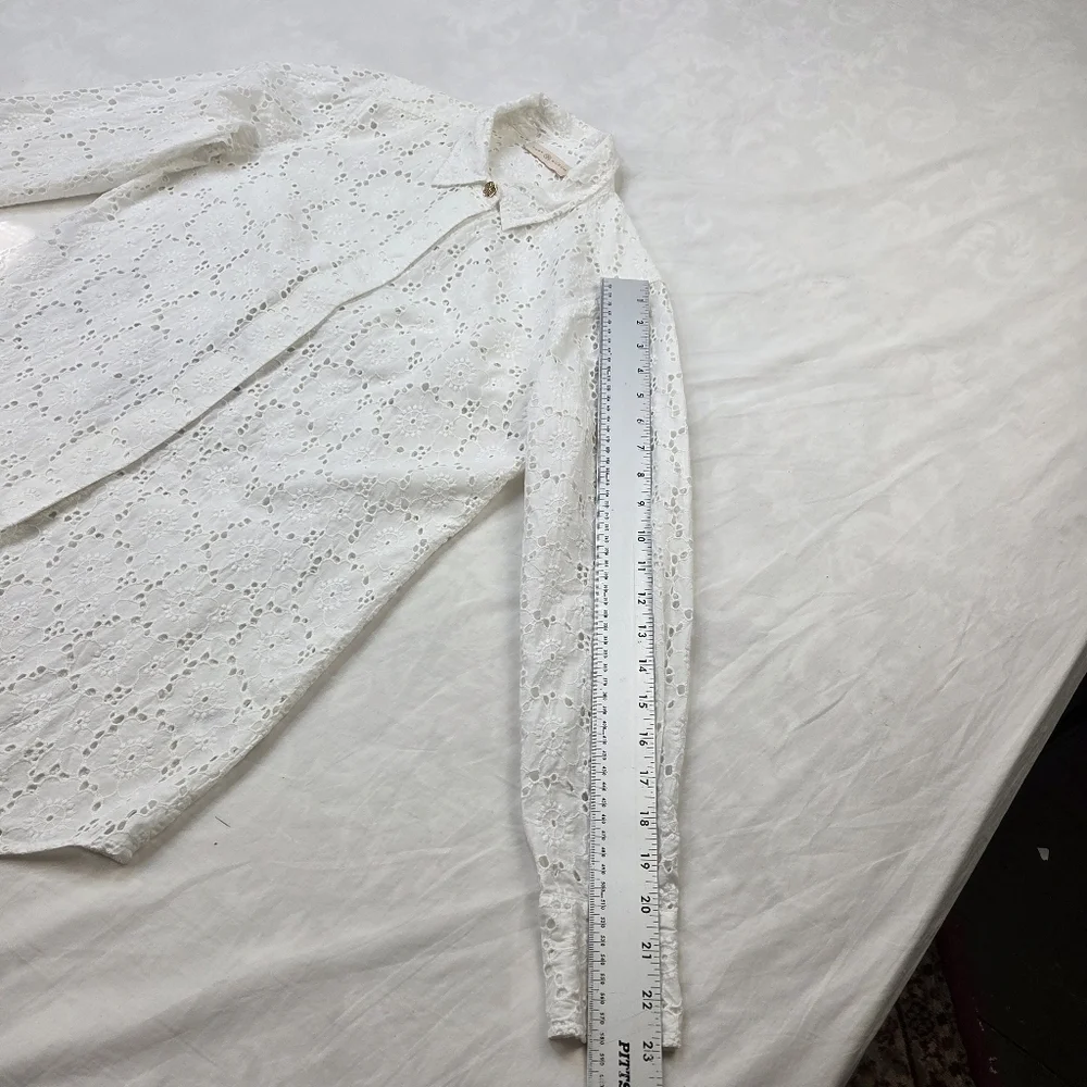 TORY BURCH White Eyelet Cotton‎ Hidden Placket Shirt Size XS